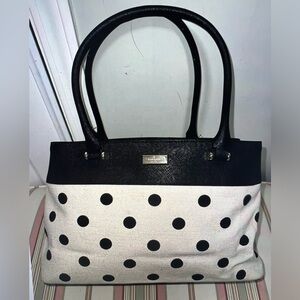New Kate Spade medium handbag, cream fabric, and black polkadot purse.